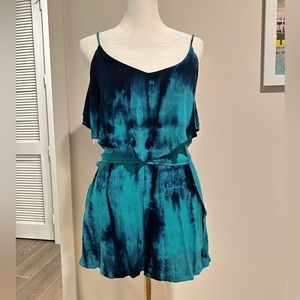 Tie Dye Sleeveless Romper With Ruffle